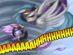 charger_(mlp) comic duo equid equine feathered_wings feathers female feral friendship_is_magic grey_body grey_feathers hair hasbro male mammal my_little_pony mythological_creature mythological_equine mythology pegasus pluckyninja purple_body purple_feathers shadowbolts_(mlp) starry_skies_(mlp) tornado wings