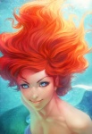 blue_eyes female hair long_hair looking_at_viewer monster_girl_(genre) realistic red_hair smile solo split_form tan_body tan_skin underwater water artgerm disney disney_princess the_little_mermaid_(1989) ariel_(disney) animal_humanoid fish fish_humanoid humanoid humanoid_merfolk marine marine_humanoid merfolk 2013 bust_portrait portrait