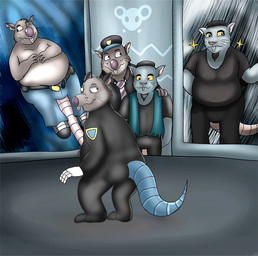 anthro beard belly big_belly big_butt butt clothing duo facial_hair hat headgear headwear male one_eye_closed overweight overweight_male skinsuit tight_clothing wink berryb400 brok_the_investigator cowcat_games guard_(brok_the_investigator) hacker_(brok_the_investigator) mammal mouse murid murine rat rodent 2026 animated