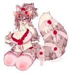 accessory anthro big_breasts bra breasts clothed clothing cute_fangs domestic_cat fangs felid feline felis female flower flower_in_hair fluffy fluffy_tail footwear hair hair_accessory hi_res kemono legwear lingerie mammal panties pattern_clothing pattern_footwear pattern_legwear pattern_socks plant ponytail ribbons rose_(flower) sketch skullwife smile socks solo striped_clothing striped_footwear striped_legwear striped_socks stripes tail teeth thick_thighs thigh_highs underwear