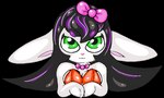 accessory anthro big_ears big_eyes black_hair bow_ribbon clothing female glistening glistening_eyes green_eyes hair hair_accessory hair_bow hair_ribbon leotard neck_bow red_clothing ribbons shinny_skin white_body smurli fifi_(smurli) lagomorph leporid mammal rabbit alpha_channel