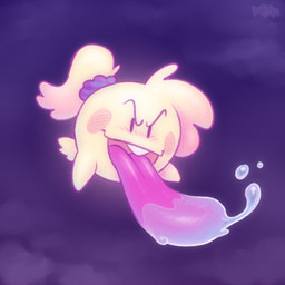 alternate_species ambiguous_gender big_tongue bodily_fluids floating hair implied_transformation looking_at_viewer open_mouth ponytail purple_background red_eyes saliva simple_background smile solo tail tongue tongue_out yellow_body keffotin mario_bros nintendo soleil_(keffotin) boo_(mario) 1:1 2020 digital_media_(artwork) hi_res trans_(lore) trans_woman_(lore)