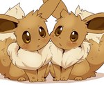 ambiguous_gender blush canid canine dagasi digital_media_(artwork) duo eevee feral fur generation_1_pokemon looking_at_viewer mammal nintendo pokemon pokemon_(species) simple_background symmetry