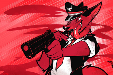anthro cigarette clothing gun handgun hat headgear headwear male military_cap military_uniform nazi necktie pistol ranged_weapon red_background simple_background smoke solo uniform weapon puppenstein lapfox_trax jackal_queenston canid canine canis domestic_dog german_shepherd herding_dog hybrid jackal mammal pastoral_dog