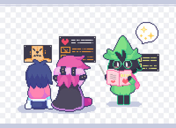anthro blush clothing eyewear glasses group hat headgear headwear heart_symbol horn male scarf simple_background sitting sparkles kae77p deltarune mythology undertale_(series) kris_dreemurr ralsei susie_(deltarune) bovid caprine darkner dragon goat human lizard mammal mythological_creature mythological_scalie reptile scalie animated digital_media_(artwork) pixel_(artwork) pixel_animation