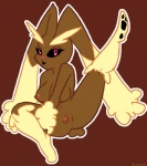 anthro anthrofied black_sclera breasts brown_background brown_nipples brown_pussy female genitals nipples pink_eyes pokemorph pussy raised_leg simple_background solo doncorneo nintendo pokemon generation_4_pokemon lagomorph lopunny mammal pokemon_(species) warm_colors