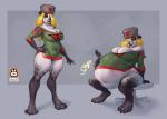 anthro anthro_pred belly big_belly big_breasts blonde_hair bottomless breasts clothed clothing female female_anthro female_pred hair hat headgear headwear huge_breasts oral_vore same_size_vore slightly_chubby solo solo_focus thick_thighs unseen_prey ushanka vore bigbig papers_please bear giant_panda mammal digital_media_(artwork) hi_res