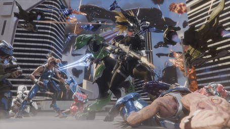 action_scene aircraft anthro armor avian_caruncle banshee_(halo) blood blue_blood bodily_fluids bodysuit breasts building city city_background clothing colored_blood day death digitigrade energy_shield energy_sword energy_weapon explosion face_covered feather_hair feathered_crest feathers female glowing glowing_eyes green_eyes group gun head_crest holding_gun holding_melee_weapon holding_object holding_ranged_weapon holding_submachine_gun holding_sword holding_weapon male melee melee_weapon muzzle_flash non-mammal_breasts open_mouth pelican_(halo) plasma_pistol pseudo_hair pupils purple_blood ranged_weapon shootout skinsuit sky slit_pupils spacecraft sword tight_clothing unsc unusual_blood unusual_bodily_fluids vehicle weapon white_eyes yellow_body yellow_feathers synca pickle_juice_(modeler) halo_(series) microsoft xbox_game_studios syn_cah alien avian human jiralhanae kig-yar mammal ruuhtian sangheili scalie t'vaoan unggoy 16:9 3d_(artwork) colored digital_media_(artwork) hi_res widescreen
