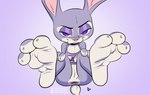 2023 3_toes anthro anus artist_name barefoot bottomless clothed clothing deepcreases disney feet female foot_focus genitals hi_res judy_hopps lagomorph leporid looking_at_viewer mammal pussy rabbit scut_tail shirt short_tail soles solo tail tank_top toes topwear zootopia