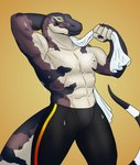 anthro bottomwear clothed clothing daxlmonitor hand_behind_head hi_res holding_object holding_towel komodo_dragon lizard long_tail male monitor_lizard muscular pants partially_clothed reptile scalie smile solo tail tapering_tail tight_bottomwear tight_clothing tight_pants topless topless_anthro topless_male towel traviss_(daxlmonitor) wet