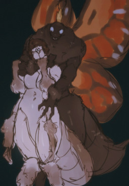 2_antennae 3_fingers 4_wings anthro anthro_on_anthro arthropod_abdomen biped black_background black_body breasts brown_hair canon_x_oc crown dim_lighting duo emoji_description eye_contact eyespots featureless_breasts female female_anthro fingers gloves_(marking) hair headgear hug hugging_another hugging_from_behind insect_wings lepidopteran_wings looking_at_another male male/female male_anthro markings monotone_background monotone_body multi_wing multicolored_wings navel nude orange_wings pupils ruff simple_background small_pupils smile spread_wings white_body wings viffster disney hoppers_(disney) pixar fan_character titus_(hoppers) arachnid arthropod butterfly insect lepidopteran spider digital_media_(artwork) digital_painting_(artwork) hi_res painting_(artwork)