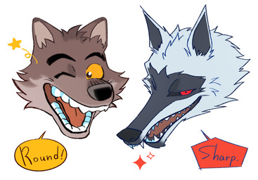 anthro brown_body cheek_tuft comparing dialogue duo ears_down eyebrows facial_markings facial_tuft fangs fluffy fur fuzzy head_markings head_tuft looking_at_viewer male markings mask_(marking) molars one_eye_closed open_mouth open_smile orange_eyes pivoted_ears pointy_ears prick_ears red_eyes sharp_teeth simple_background smile sparkles speech_bubble star teeth text tuft white_background white_body white_fur wink greeneyecollect dreamworks puss_in_boots_(franchise) the_bad_guys death_(puss_in_boots) mr._wolf_(the_bad_guys) canid canine canis mammal wolf crossover headshot_portrait portrait