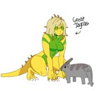 anthro belly big_belly breasts duo female female_pred oral_vore simple_background swallowed_whole swallowing text vore white_background yellow_body yellow_sclera lewdlemage capcom monster_hunter aptonoth great_jagras herbivore_(mh) 2019 animated short_playtime