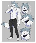 anthro blue_body blue_eyes blue_fur bottomwear clothing collar fur hair male solo white_body kurumiken brand_new_animal studio_trigger shirou_ogami canid canine canis mammal wolf 2020 hi_res