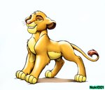 4_legs ambiguous_gender eyebrows feral grin lighter_belly looking_at_viewer paws pink_nose simple_background smile solo standing tail whiskers white_background young noki001 disney the_lion_king simba_(the_lion_king) felid feline lion mammal pantherine