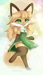 anthro brown_body brown_fur clothing dipstick_tail female female_anthro fur gloves_(marking) green_clothing green_eyes hair jewelry leg_markings markings raised_leg simple_background socks_(marking) solo standing tail tail_markings white_body white_fur conditional_dnp meekax_x averi_(fiddleafox) canid canine fox mammal red_fox true_fox hi_res