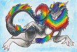 2_horns anthro arm_tuft biped blue_background blue_body blue_scales breasts claws elbow_tuft fangs female fur grey_body grey_scales head_horn horn lgbt_pride lying mane multicolored_body multicolored_fur multicolored_horn multicolored_mane nude on_side pink_claws pink_nose pose pride_color_body pride_color_fur pride_colors pupils rainbow_body rainbow_fur rainbow_horn rainbow_mane rainbow_pride_colors scales simple_background six-stripe_rainbow_pride_colors slit_pupils solo sparklefur tail tail_tuft teeth tuft white_background white_body white_scales yellow_eyes shiverz asian_mythology east_asian_mythology mythology dragon eastern_dragon felid mammal mythological_creature mythological_scalie scalie pinup traditional_media_(artwork)