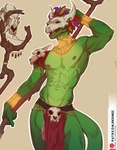 abs anthro areola armor barazoku biceps big_penis bone bottomwear bracers clothed clothing erection erection_under_clothing feathers genitals glans headdress holding_object holding_weapon horn humanoid_genitalia humanoid_penis ineffective_clothing ineffective_loincloth loincloth male mask muscular muscular_anthro muscular_male navel neckwear nipples non-mammal_nipples obliques open_mouth pauldron pecs penis penis_poking_out scales serratus simple_background skull skull_mask solo staff standing tan_background text topless topless_anthro topless_male tribal unconvincing_armor weapon ekzonzz patreon terraria witch_doctor_(terraria) lihzahrd lizard reptile scalie 2025 hi_res url
