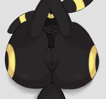 butt female feral genitals innie_pussy legs_up lying on_back plump_labia presenting presenting_hindquarters pussy rear_view simple_background solo thick_thighs white_background arteficialtrees nintendo pokemon eeveelution generation_2_pokemon pokemon_(species) umbreon