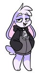 3_toes anthro barefoot feet female fur hand_in_pocket hands_in_both_pockets leg_markings long_ears markings pockets purple_body purple_fur short_tail simple_background socks_(marking) solo tail tired toes ashley_nichols hunicast hunibun lagomorph leporid mammal rabbit