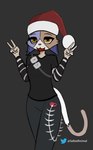 anthro cellphone christmas_clothing christmas_headwear clothing electronics eyeshadow female gesture hand_gesture hat headgear headwear holidays makeup mottled open_mouth phone piebald shirt simple_background solo straps topwear tuna_can v_sign pepperedanimal christmas epic_games fortnite meow_skulls calico_cat domestic_cat felid feline felis mammal hi_res