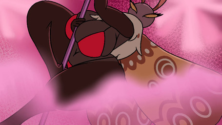 anthro big_breasts bikini breasts brown_body clothing dancing female insect_wings lepidopteran_wings pink_smoke pole pole_dancing red_bikini red_clothing red_swimwear smoke solo swimwear thick_thighs two-piece_swimsuit wide_hips wings yellow_eyes resin_n._q third-party_edit stelle_(cult_of_the_lamb) arthropod insect lepidopteran moth 2026 hi_res screencap_edit