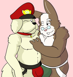 anthro clothing duo fur hat headgear headwear male male/male simple_background slightly_chubby fizzyjay nintendo star_fox general_pepper peppy_hare canid canine canis domestic_dog hare lagomorph leporid mammal 2019 digital_media_(artwork) hi_res