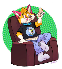 4_fingers anthro beak black_clothing black_shirt black_t-shirt black_topwear blue_bottomwear blue_clothing blue_pants bottomwear cheek_tuft clothing collar dessert doughnut eating eating_food eyebrows facial_tuft fingers food footwear fur gloves_(marking) hair holding_doughnut holding_food holding_object male markings multicolored_body multicolored_fur navel no_shoes orange_body orange_fur pants partially_covered_belly pastry pattern_bottomwear pattern_clothing pattern_pants pink_eyes print_clothing print_shirt print_t-shirt print_topwear shirt simple_background sitting_on_armchair slightly_chubby socks solo t-shirt topwear tuft white_body white_clothing white_footwear white_fur white_socks koidelcoyote disney donald_duck streaks_(deadstockfox) canid canine fox mammal full-length_portrait hi_res portrait signature