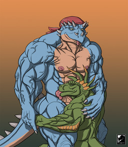 anthro blue_body blue_scales brown_background clothing duo genitals green_body green_scales hand_holding hand_on_back headgear headgear_only headwear headwear_only licking male male/male mostly_nude multicolored_body muscular muscular_anthro muscular_male nude oral penile penis penis_lick scales sex simple_background tongue tongue_out two_tone_body kevindragon dinosaurs_(series) robbie_sinclair spike_(dinosaurs) ankylosaurian dinosaur hypsilophodon nodosaurid ornithischian ornithopod polacanthus prehistoric_species reptile scalie thyreophoran 2015 hi_res signature