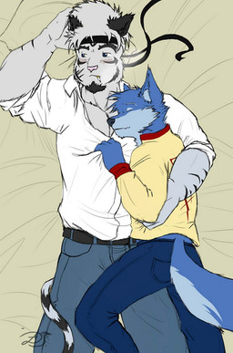 bed blue_wolf canine cigarette clothing cuddling dragonslash feline fluffy gay hug hugs jeans leo_(dragonslash) love male mammal masculine men muscles romantic rubbing scar shirt smoking tender tiger white_tiger wolf
Rating: Safe
Score: 1
User: Albi
Date: April 06, 2014