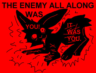 ambiguous_gender bodily_fluids crazy_eyes creepy_face creepy_smile drooling feral gore_focus insane motion_lines nightmare_fuel paws saliva self-harm silhouetted_body smile smirk solo text jackrabbit_(artist) hare hybrid lagomorph leporid mammal rabbit 2026 black_and_red english_text monochrome