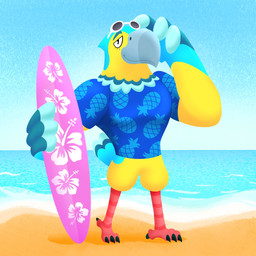 anthro beach beak blue_body blue_feathers claws clothing detailed_background eyebrows eyewear eyewear_on_head feathers featureless_crotch feet holding_object looking_at_viewer male multicolored_body multicolored_feathers shirt solo sunglasses sunglasses_on_head tail tail_feathers talons thick_eyebrows toe_claws toes topwear tropical_shirt winged_arms wings yellow_body yellow_feathers w0lfi animal_crossing nintendo keaton_(animal_crossing) accipitrid accipitriform avian bird eagle 1:1 full-length_portrait hi_res portrait