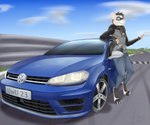 anthro fur male solo kiunata volkswagen volkswagen_golf domestic_ferret mammal mustelid musteline true_musteline weasel 6:5 absurd_res hi_res