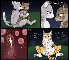 animal_genitalia animal_penis anthro anthro_on_anthro anthro_penetrated anthro_penetrating anthro_penetrating_anthro black_border blush bodily_fluids border breasts brown_body brown_fur cervical_contact cum cum_in_uterus cum_in_vagina cum_inside dialogue duo ejaculation eye_contact feline_genitalia feline_penis female female_anthro female_penetrated from_front_position fur genital_fluids genitals gloves_(marking) grey_body grey_fur hug hugging_another impregnation internal internal_vaginal leg_markings light looking_at_another lotus_position male male/female male_anthro male_penetrating male_penetrating_female markings moon moonlight multiple_ova navel nude nude_anthro nude_female nude_male outside_sex ovum penetration penis sex sitting sitting_on_another socks_(marking) sperm_cell spread_legs spreading text uterus vaginal_fluids vaginal_fluids_on_penis vulva white_body white_fur e-01 haiiroyuki_(zekeofgods) bobcat felid feline lynx mammal comic english_text hi_res