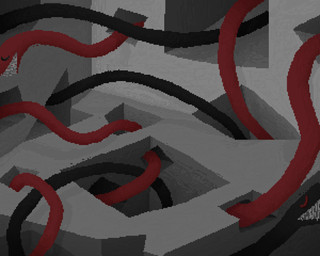 ambiguous_gender black_body black_skin detailed_background duo feral hole_(pit) red_body red_sclera red_skin sharp_teeth surrealism teeth demensa reptile scalie snake 2025 5:4 digital_media_(artwork) hi_res pixel_(artwork)