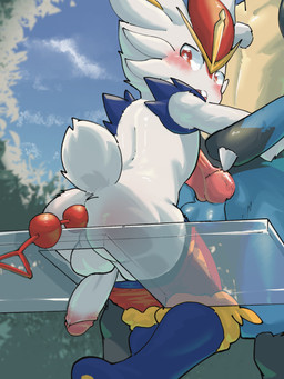 anal anal_beads anal_beads_in_ass anal_penetration animal_genitalia animal_penis anthro anthro_penetrated balls bench big_penis blue_body blue_fur blush bottomwear bottomwear_down buckteeth butt canine_genitalia canine_penis clothed clothing duo fluffy fluffy_tail foreskin fur genitals glans glass_bench hand_spike humanoid_genitalia humanoid_penis knot low-angle_view male male_penetrated object_in_ass on_bench pants pants_down partially_clothed penetration penis rear_view retracted_foreskin sex_toy sex_toy_in_ass sex_toy_insertion sitting sitting_on_bench spikes spikes_(anatomy) tail teeth white_body white_fur albert19990202 nintendo pokemon canid cinderace generation_4_pokemon generation_8_pokemon lagomorph lucario mammal pokemon_(species) 3:4 hi_res