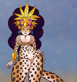 anthro breasts brown_clothing brown_panties brown_underwear camel_toe cleavage_cutout clothing cutout female front_view genital_outline hair holidays low-angle_view open_mouth panties simple_background solo standing underwear vulva_outline scorpdk carnival_(holiday) felid leopard mammal pantherine absurd_res hi_res