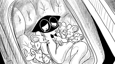 ambiguous_gender anthro bodily_fluids bow_tie clothing coat cushion ear_piercing eyewear glasses group huddled hug internal lab_coat piercing pod sad squish sweat topwear dragonweirdo gytras_(dragonweirdo) domestic_cat felid feline felis mammal mouse murid murine rodent comic hi_res