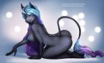 anthro biped breasts female hair horn kneeling looking_at_viewer nipples nude smile solo tail aomori paranoya mythology equid equine mammal mythological_creature mythological_equine unicorn digital_media_(artwork) shaded