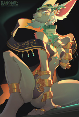 anthro biped breasts claws clothed clothed_anthro clothed_female clothing female fingers front_view fur hair simple_background smile solo spread_legs spreading danomil nintendo tears_of_the_kingdom the_legend_of_zelda mineru mammal zonai 2026 digital_drawing_(artwork) digital_media_(artwork) hi_res