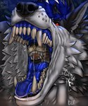 anthro anthro_pred belly big_belly blue_mouth bodily_fluids claws demonic demonic_eyes dripping evil_grin fangs fur glistening grey_body grey_fur horn larger_male larger_pred male male_pred male_prey mouth_shot open_mouth oral_vore pupils red_eyes saliva saliva_on_tongue saliva_string size_difference slit_pupils smile teeth throat tongue tongue_out vore messflino myth_(mythdawuff) canid canine canis demon dire_wolf mammal prehistoric_species wolf wolf_demon 5:6 absurd_res hi_res