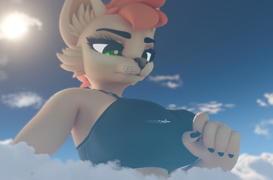 aircraft airplane angry annoyed bra breasts claws clothing cloud female finger_claws fingers front_view looking_down looming_over macro size_difference sky solo underwear vehicle sakuthecat domestic_cat felid feline felis mammal 3d_(artwork) absurd_res digital_media_(artwork) hi_res