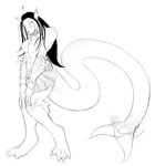 anthro blouse bottomwear clothing digitigrade feet female long_tail membrane_(anatomy) skirt solo standing tail thick_tail toes topwear transformation webbed_feet soty resembles_but_is_legally_distinct_from_a_vaporeon monochrome