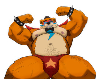 anthro armpit_hair balls belly_hair big_balls big_bulge big_penis body_hair brown_hair bulge chest_hair clothed clothing flaccid flexing flexing_bicep flexing_both_biceps flexing_muscles flexing_pecs genitals hair hat headgear headwear looking_at_viewer looking_down looking_down_at_viewer machine male male/male musclegut muscular muscular_male navel nipples overweight overweight_anthro overweight_male penis pubes seductive simple_background solo standing thong thong_only topless underwear underwear_only white_background brutte five_nights_at_freddy's five_nights_at_freddy's:_security_breach scottgames steel_wool_studios freddy_(fnaf) glamrock_freddy animatronic bear brown_bear grizzly_bear mammal robot ursine 5:4