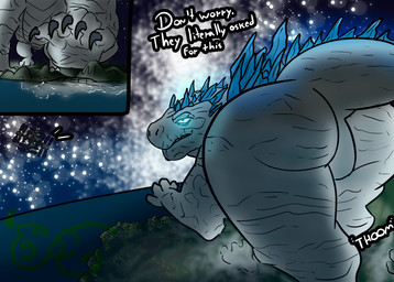 ass_up big_butt butt butt_focus claws destruction extreme_size_difference female feral foot_crush macro macro_female micro nude planet planet_destruction presenting presenting_hindquarters scales simple_background size_difference solo space spikes tail text thick_thighs white_body spicyscaliearts godzilla_(series) monsterverse toho shimo_(kaiju) kaiju monster reptile scalie digital_media_(artwork) hi_res
