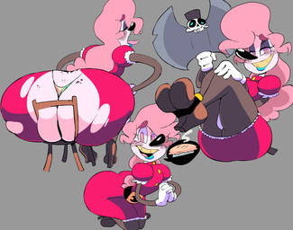 axe big_butt big_nose blue_lipstick butt chair clothing crossgender dessert dress eyes_closed female food footwear freckles furniture grey_background high_heels huge_butt legwear lipstick looking_at_viewer makeup melee_weapon mtf_crossgender not_furry on_chair panties pastry pie piercing pink_eyes red_clothing red_dress shoes simple_background sitting sitting_on_chair solo stockings teeth thong through_chair tongue tongue_out tongue_piercing torn_clothing underwear weapon wedgie wide_hips yellow_teeth vimhomeless mrs.mayhem humanoid hi_res sketch