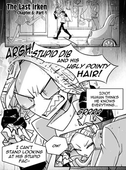ambiguous_gender antennae_(anatomy) bald boots bottomwear burning car clothed clothing detailed_background dialogue footwear gloves group handwear male not_furry raining sharp_teeth shoes speech_bubble steam teeth text vehicle wounded inimoose invader_zim nickelodeon zim_(invader_zim) alien alien_humanoid human humanoid irken mammal comic digital_media_(artwork) english_text hi_res monochrome