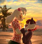 anthro beach bikini clothing duo eye_contact female hand_on_arm hand_on_head larger_male looking_at_another looking_at_partner male male/female seaside size_difference smaller_female sunset swimwear two-piece_swimsuit sykonejo deltarune undertale_(series) lucky_(ralsei746) ralsei relsei_(ralsei746) bovid caprine felid feline goat mammal 3d_(artwork) blender_(artwork) digital_media_(artwork) hi_res