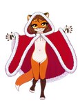 4_toes 5_fingers anthro brown_body brown_fur brown_hair cape casual_nudity claws clothing countershade_face countershade_neck countershade_torso countershading dipstick_tail feet female fingerpads fingers flat_chested fur genitals hair handpads leg_markings loli looking_at_viewer markings membrane_(anatomy) mostly_nude navel nipples orange_body orange_fur pawpads pussy simple_background smile socks_(marking) solo spread_arms standing tail tail_markings tan_body tan_fur toeless_(marking) toes webbed_hands white_background yellow_eyes young young_anthro young_female psi_(artist) canid canine fox mammal 3:4 absurd_res hi_res