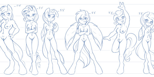 anthro anthrofied blush breast_size_difference breasts chart crossed_arms feathered_wings feathers female freckles fur genitals gesture group hair height_chart horn looking_at_viewer navel nipples nude pubes shy size_chart standing vulva waving wings ambris friendship_is_magic hasbro my_little_pony mythology applejack_(mlp) fluttershy_(mlp) pinkie_pie_(mlp) rainbow_dash_(mlp) rarity_(mlp) twilight_sparkle_(mlp) earth_pony equid equine horse mammal mythological_creature mythological_equine pegasus pony unicorn winged_unicorn 2013 digital_drawing_(artwork) digital_media_(artwork) monochrome